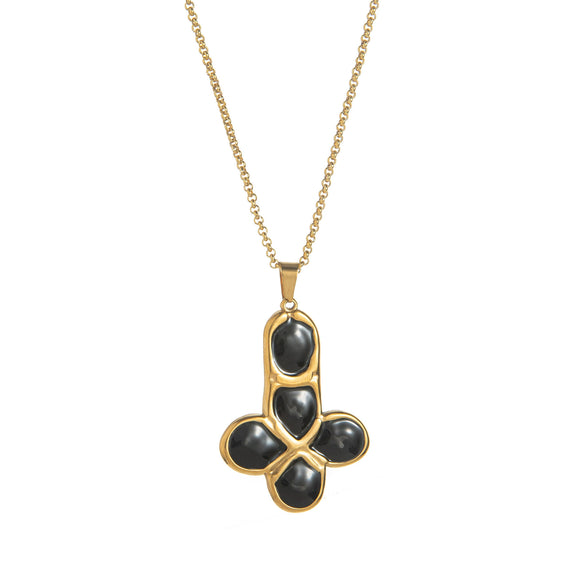 Titanium Steel Geometric Oil Drop Cross Pendant Necklace With Electroplating And O Word Chain