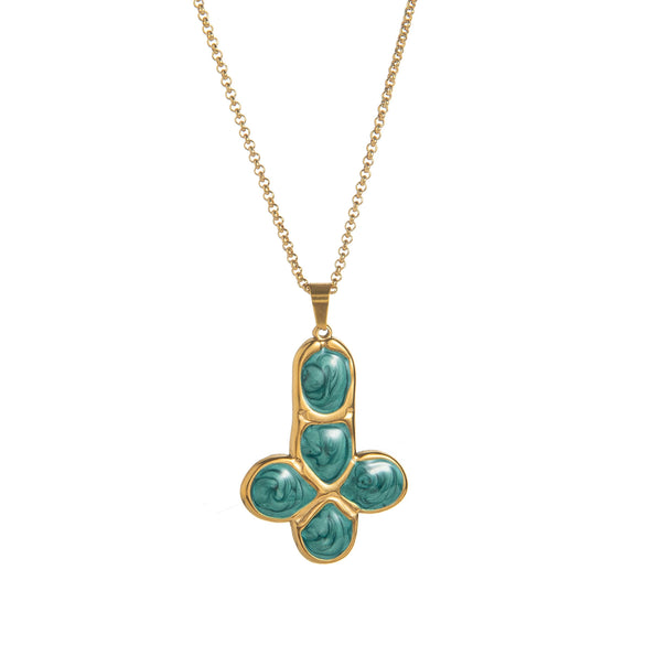 Titanium Steel Geometric Oil Drop Cross Pendant Necklace With Electroplating And O Word Chain
