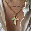 Titanium Steel Geometric Oil Drop Cross Pendant Necklace With Electroplating And O Word Chain