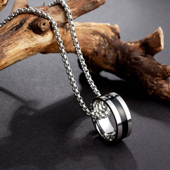 Titanium Steel Geometric Oil Drop Pendant Pearl Chain Necklace Unisex Polished