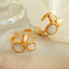 316L Stainless Steel Geometric Open Ring Inlaid With Cat's Eye Electroplated For Women
