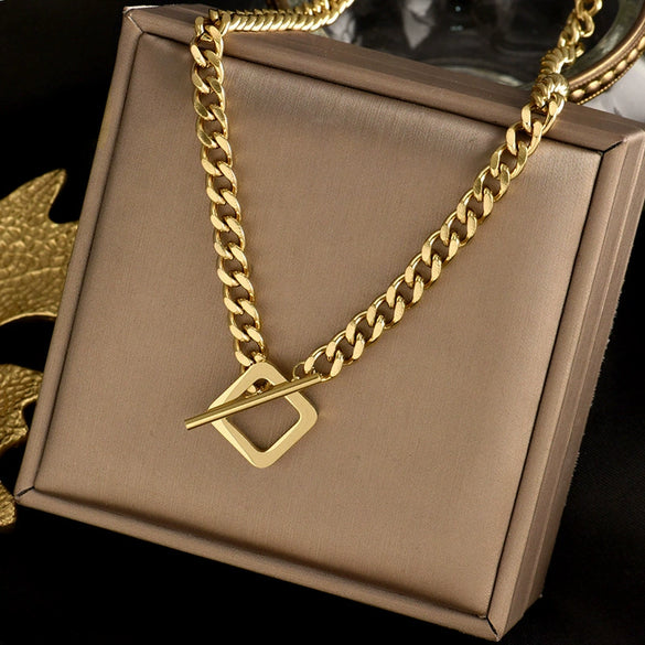 Titanium Steel Geometric Ot Buckle Hiphop Necklace With Electroplating