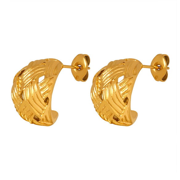 316L Stainless Steel Geometric Oval Woven Hollow Electroplated Women's Earrings