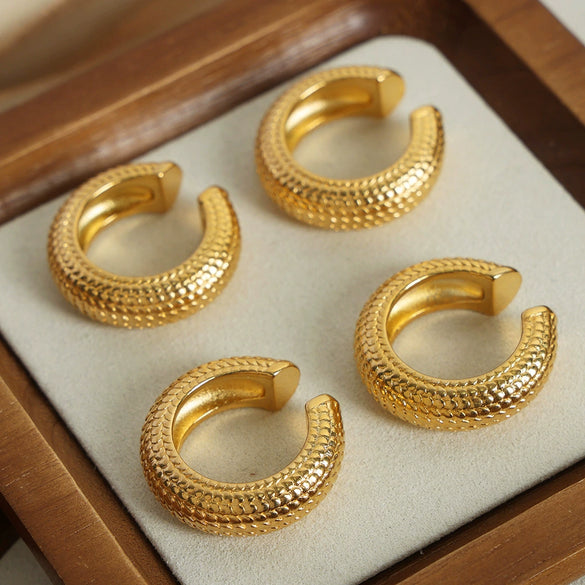 Titanium Steel Geometric Pattern Ear Clip Earrings With 18K Gold Plated Electroplating For Women