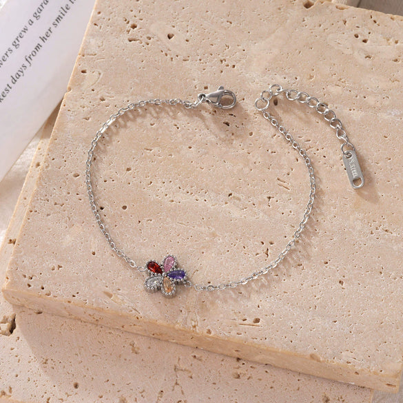 Titanium Steel Geometric Pattern Electroplated Minimalist Women's Bracelet With Plum Blossom Design