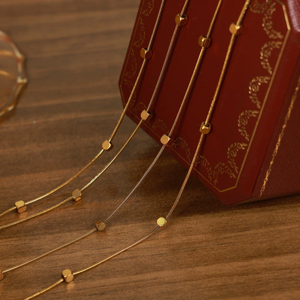 316L Stainless Steel Geometric Pattern Fashion Clip Bead Chain Double Layer Clavicle Necklace