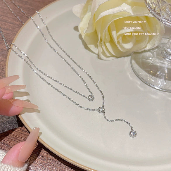 Titanium Steel Geometric Pattern Zirconia Pendant Women's Nonfading Light Luxury Simple Style Necklace