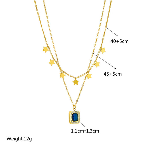 Titanium Steel Geometric Pendant Double Chain Necklace With Electroplating For Women