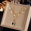 Titanium Steel Geometric Pendant Double Chain Necklace With Electroplating For Women