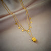 Titanium Steel Geometric Pendant Double Chain Necklace With Electroplating For Women