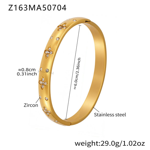 316L Stainless Steel Geometric Plain Ring Inlaid With Zircon Electroplated Bracelet Combination