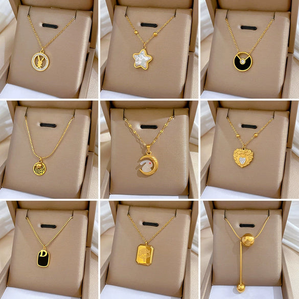 Titanium Steel Geometric Planet Necklace With Real Gold Electroplating For Unisex