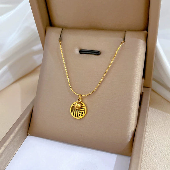 Titanium Steel Geometric Planet Necklace With Real Gold Electroplating For Unisex