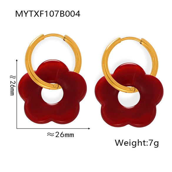 316L Stainless Steel Geometric Red Enamel Electroplated Women's Earrings