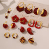 316L Stainless Steel Geometric Red Enamel Electroplated Women's Earrings