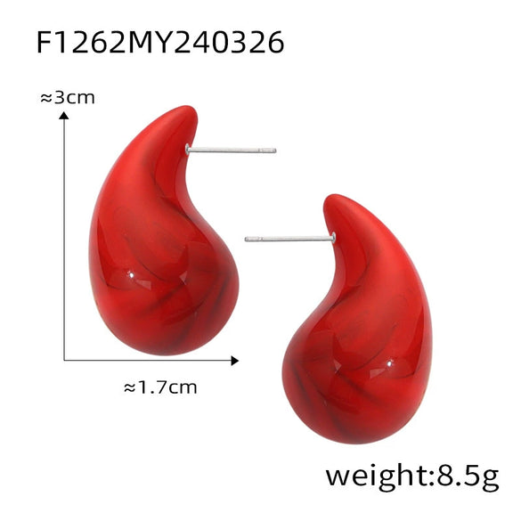 316L Stainless Steel Geometric Red Enamel Electroplated Women's Earrings