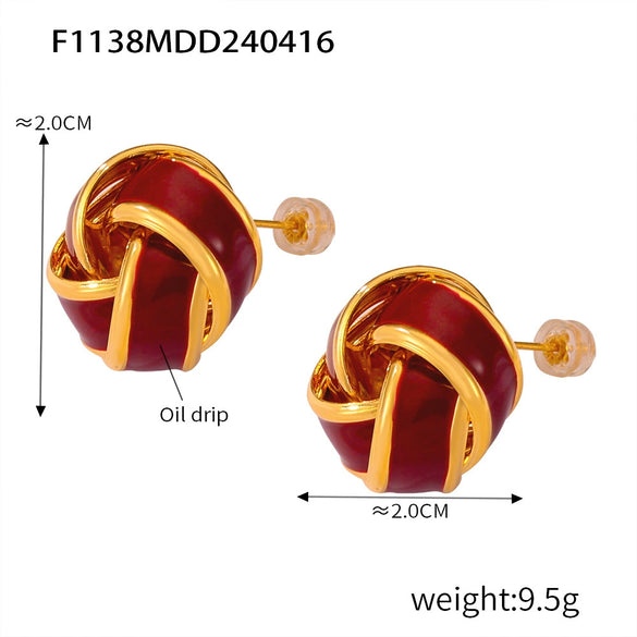 316L Stainless Steel Geometric Red Enamel Electroplated Women's Earrings