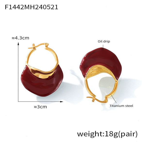 316L Stainless Steel Geometric Red Enamel Electroplated Women's Earrings