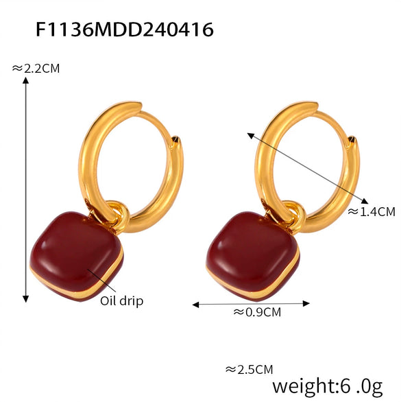 316L Stainless Steel Geometric Red Enamel Electroplated Women's Earrings
