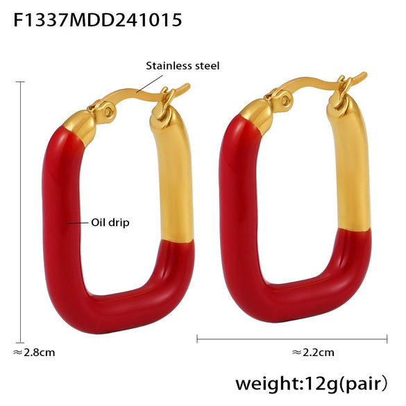 316L Stainless Steel Geometric Red Enamel Electroplated Women's Earrings