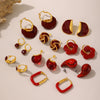 316L Stainless Steel Geometric Red Enamel Electroplated Women's Earrings