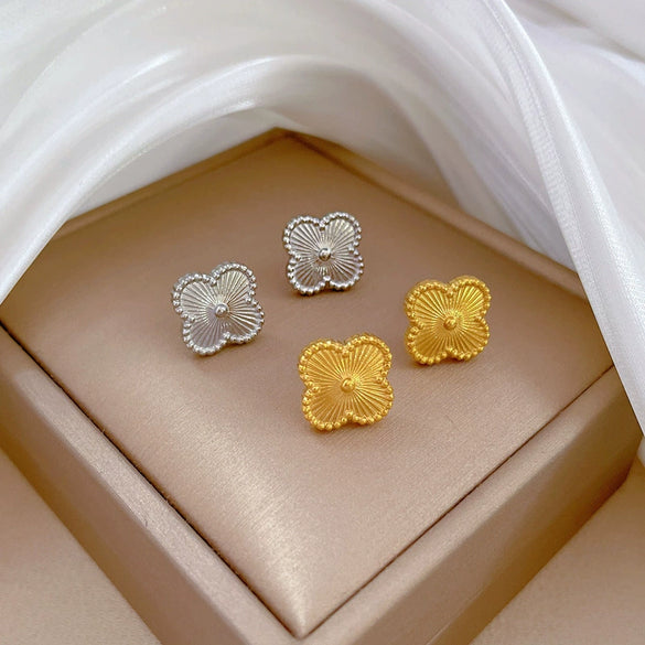Titanium Steel Geometric Retro Lucky Grass Style Electroplated Earrings For Men And Women