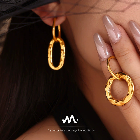 316L Stainless Steel Geometric Ring Buckle Asymmetric Retro Niche Style Earrings For Women With Electroplating