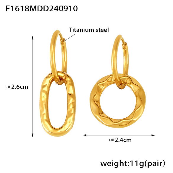 316L Stainless Steel Geometric Ring Buckle Asymmetric Retro Niche Style Earrings For Women With Electroplating