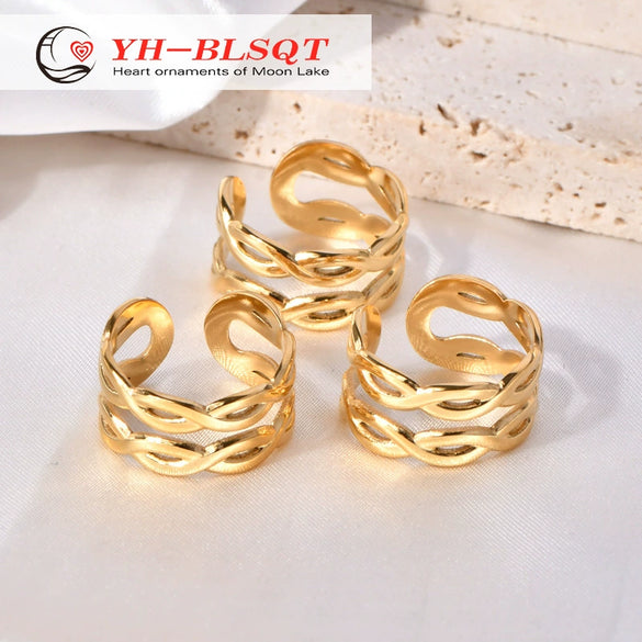 Titanium Steel Geometric Ring Electroplated Style