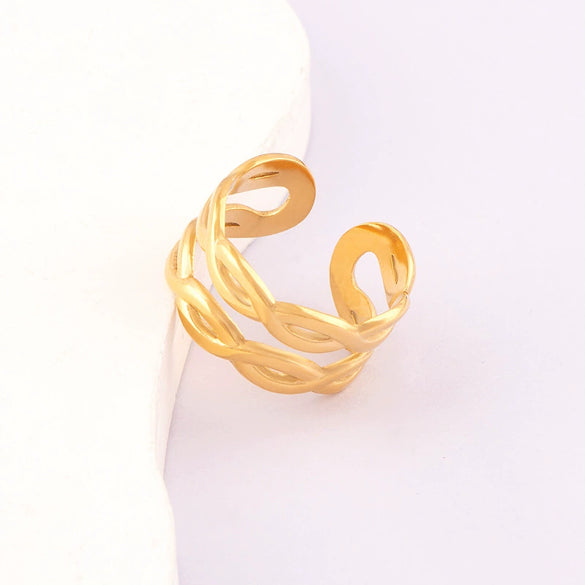 Titanium Steel Geometric Ring Electroplated Style
