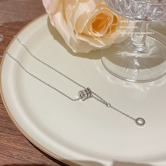 Titanium Steel Geometric Roman Tassel Electroplated Light Luxury Women's Ring Necklace Collarbone Chain With Mixed Gemstone Setting