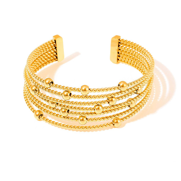 316L Stainless Steel Geometric Round Bead Multilayer Stacked Jewelry Bracelet With Stitching Design And Electroplating Treatment
