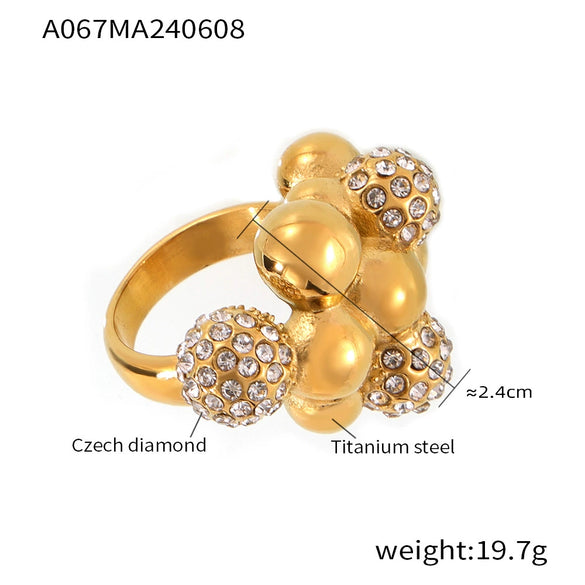 316L Stainless Steel Geometric Round Bead Stitching Ring With Electroplating For Women