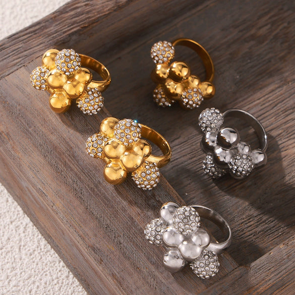 316L Stainless Steel Geometric Round Bead Stitching Ring With Electroplating For Women