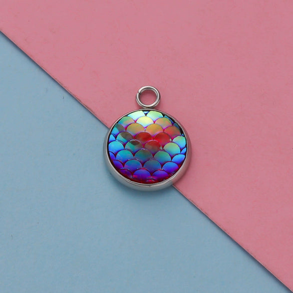 Titanium Steel Geometric Round Fish Scale Jewelry Accessories Pendant