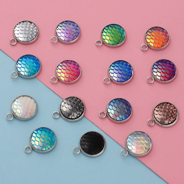 Titanium Steel Geometric Round Fish Scale Jewelry Accessories Pendant