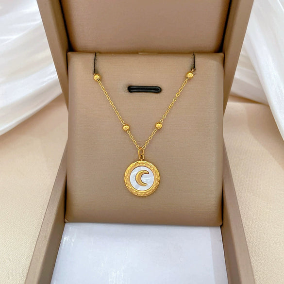 Titanium Steel Geometric Shell Moon Electroplated Unisex Clavicle Necklace