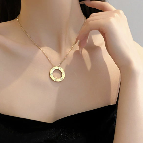 Titanium Steel Geometric Sixdiamond Set Women's Clavicle Necklace With Cross Chain