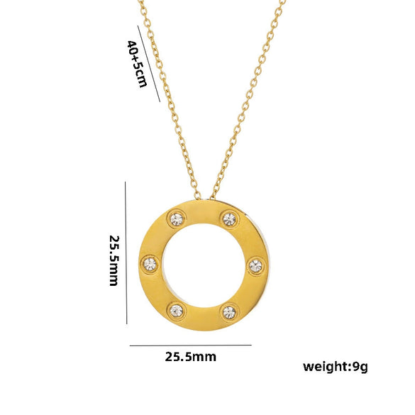 Titanium Steel Geometric Sixdiamond Set Women's Clavicle Necklace With Cross Chain