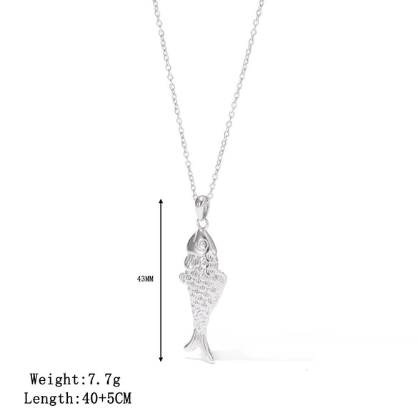 Titanium Steel Geometric Small Fish Pendant Necklace For Women Electroplated Simple Style