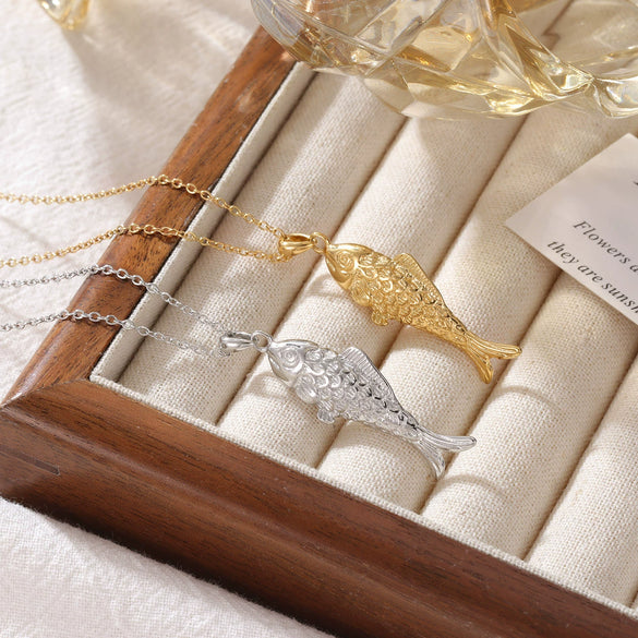 Titanium Steel Geometric Small Fish Pendant Necklace For Women Electroplated Simple Style