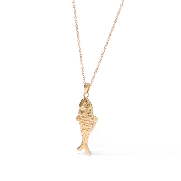Titanium Steel Geometric Small Fish Pendant Necklace For Women Electroplated Simple Style