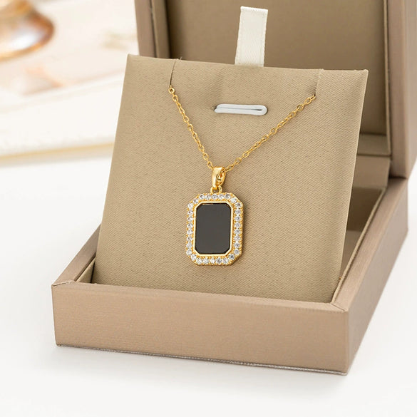 Titanium Steel Geometric Small Square Women's Necklace With Diamond Design