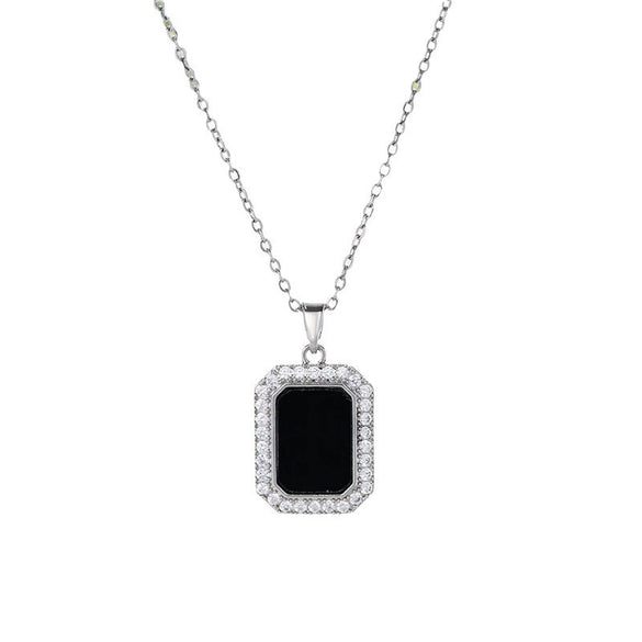 Titanium Steel Geometric Small Square Women's Necklace With Diamond Design