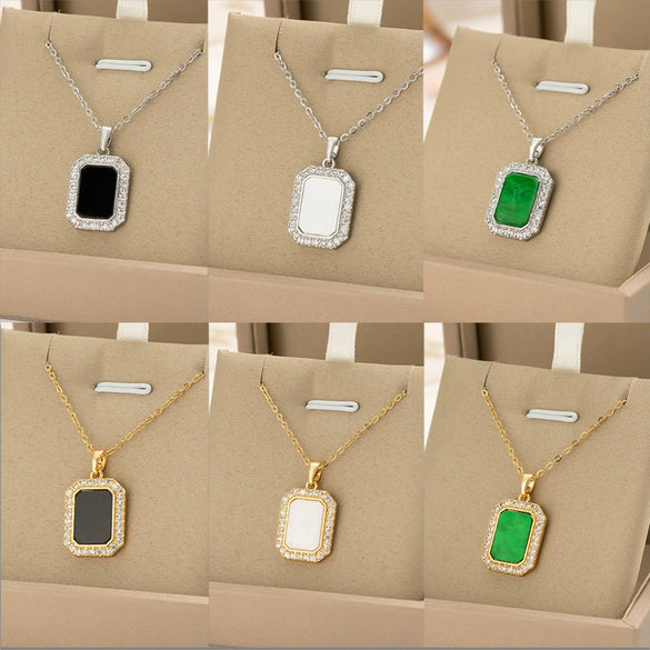 Titanium Steel Geometric Small Square Women's Necklace With Diamond Design