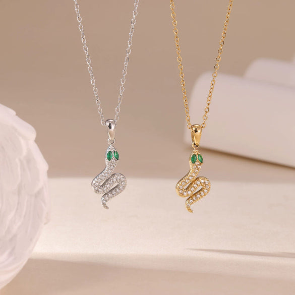 Titanium Steel Geometric Snake Pendant Necklace With Electroplating For Women