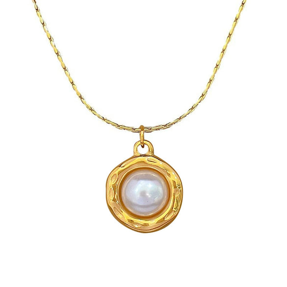 Titanium Steel Geometric Specialshaped Ring Pearl Electroplated Unisex Necklace