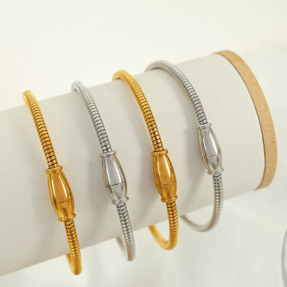 316L Stainless Steel Geometric Spring Snake Chain Magnetic Suction Elastic Women's Bracelet With Electroplating