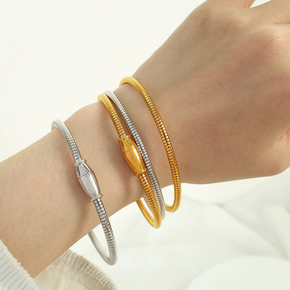 316L Stainless Steel Geometric Spring Snake Chain Magnetic Suction Elastic Women's Bracelet With Electroplating