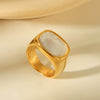 Titanium Steel Geometric Square And Round Fritillaria Ring For Women Electroplated Jewelry